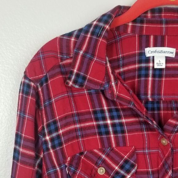 Croft & Barrow Red Plaid 100% Cotton Button Down - Picture 3 of 6